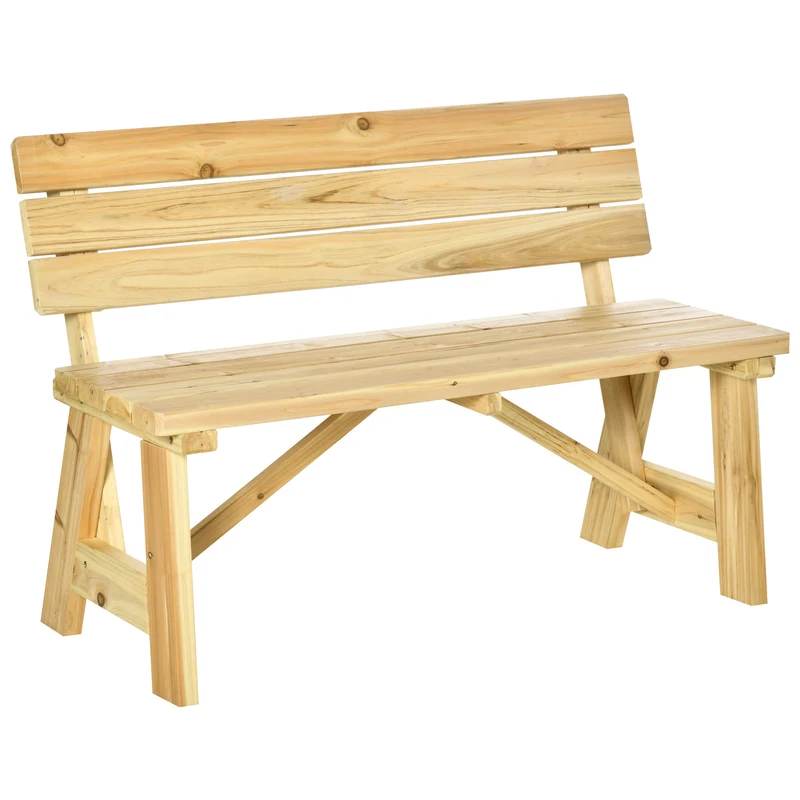 EasyComfort Panchina da Giardino in Legno 2 Posti a Doghe con Schienale Alto, 116x56x80cm, Colore Naturale