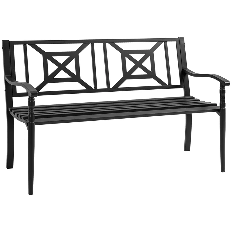 EasyComfort Panchina da Giardino in Acciaio a 2 Posti con Schienale Alto e Braccioli, 128x62.5x81.5 cm, Nero