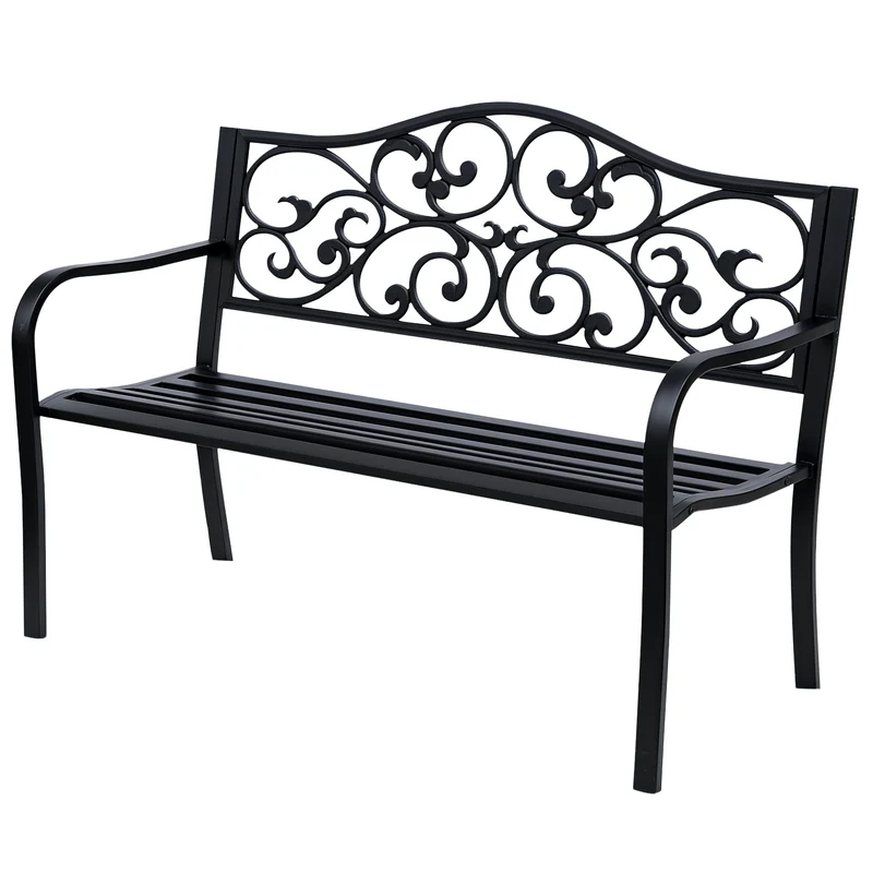 EasyComfort Panchina da Giardino 2 Posti con Schienale Decorato in Ghisa e Metallo, 127x60x89cm, Nero