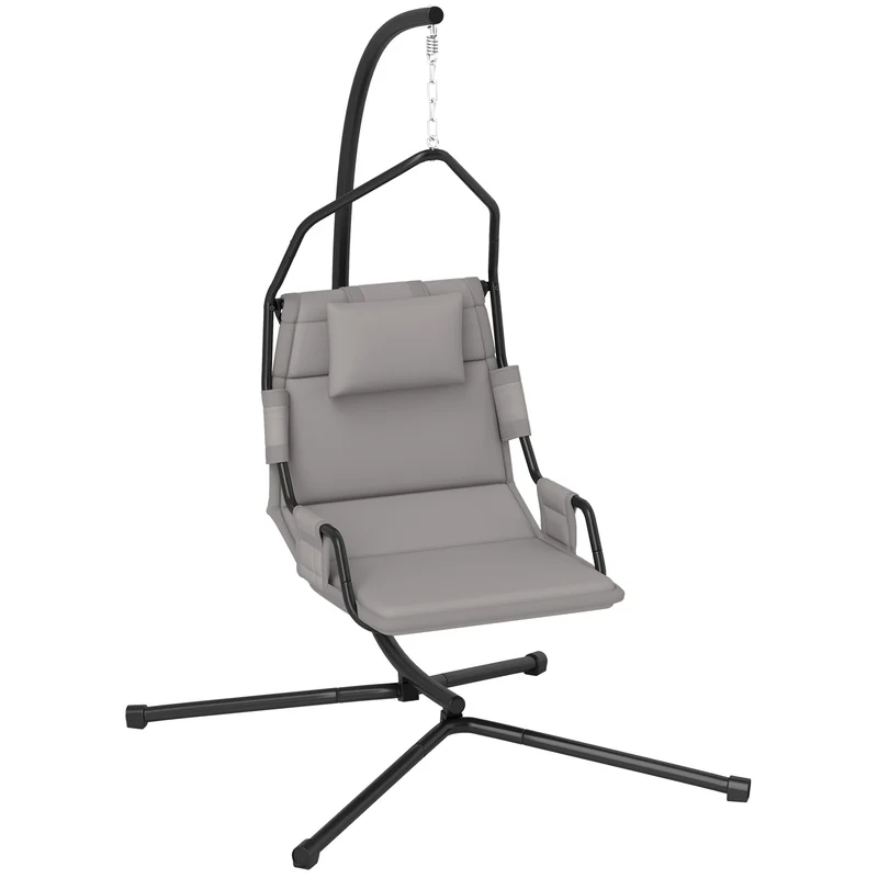 EasyComfort Amaca a Dondolo Imbottita con Cuscino, Gancio e Catena, in Acciaio e Poliestere, 118x98x192 cm, Grigio e Nero