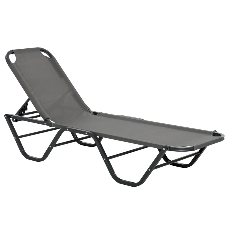 EasyComfort Lettino Prendisole in Alluminio con Schienale Reclinabile a 5 Livelli, 163x58.5x91cm, Grigio