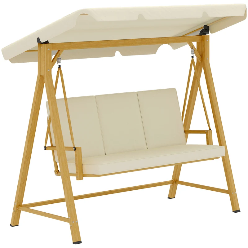 EasyComfort Dondolo da Giardino 3 Posti con Tettuccio Regolabile e Cuscini, 195x120x170 cm, Beige