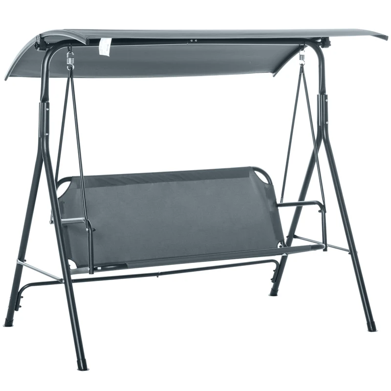 EasyComfort Dondolo 3 Posti con Tettuccio Inclinabile e Cuscini, in Acciaio e Poliestere, 172x110x153 cm, Grigio
