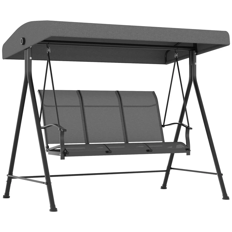 EasyComfort Dondolo da Giardino 3 Posti con Tettuccio Parasole Regolabile, 195x118x170 cm, Grigio Scuro