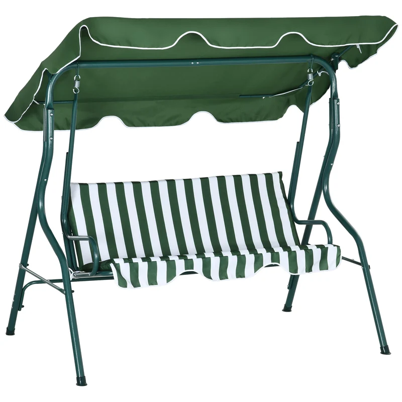 EasyComfort Dondolo 3 Posti con Tettuccio Regolabile e Cuscini, in Acciaio e Poliestere, 170x110x153 cm, Verde e Bianco