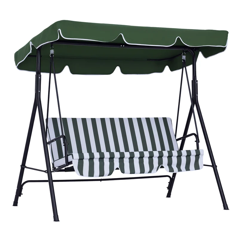 EasyComfort Dondolo da Giardino a 3 Posti con Tettuccio Inclinabile e Cuscini, 172x110x153 cm, Verde