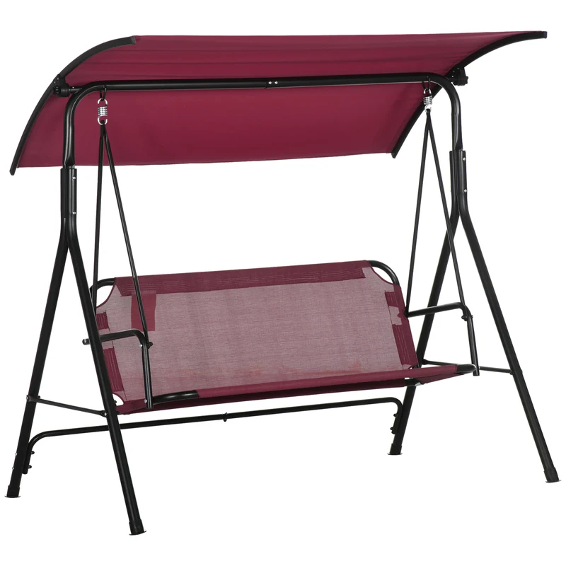 EasyComfort Dondolo da Giardino 3 Posti in Acciaio con Tetto Parasole in Poliestere, 172x110x153 cm, Rosso e Nero