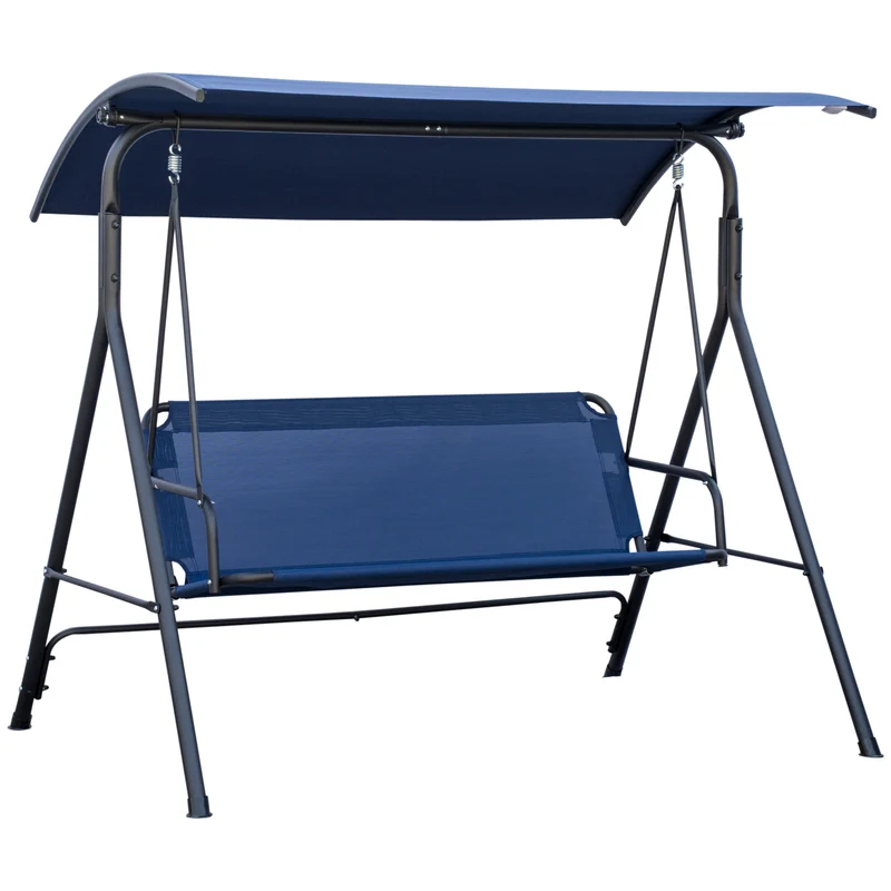 EasyComfort Dondolo da Giardino 3 Posti con Tettuccio Regolabile, Tessuto Oxford e Acciaio, Blu Scuro