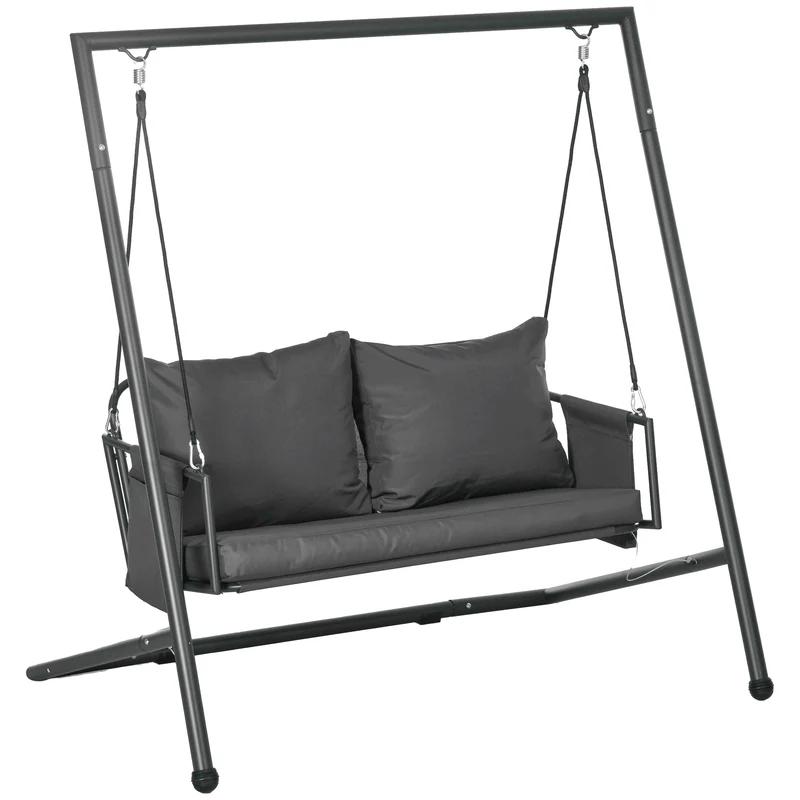 EasyComfort Dondolo da Giardino 2 Posti con Cuscini e Tasche, in Acciaio e Textilene, 168x117x181 cm, Grigio Scuro