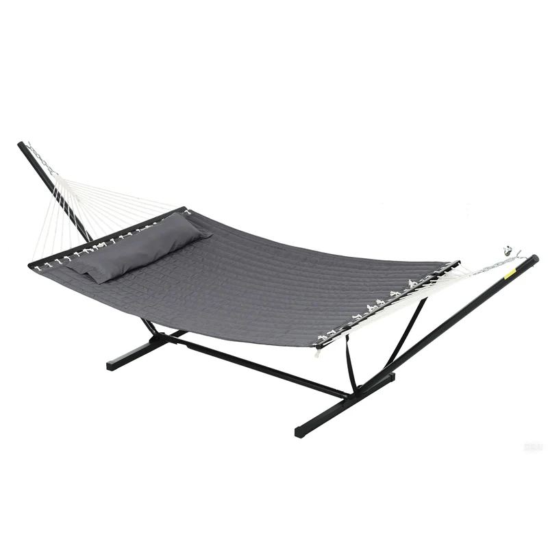 EasyComfort Amaca da Giardino Portatile con Cuscino Integrato, in Cotone, Poliestere e Acciaio, 368x93x110 cm, Grigio Scuro