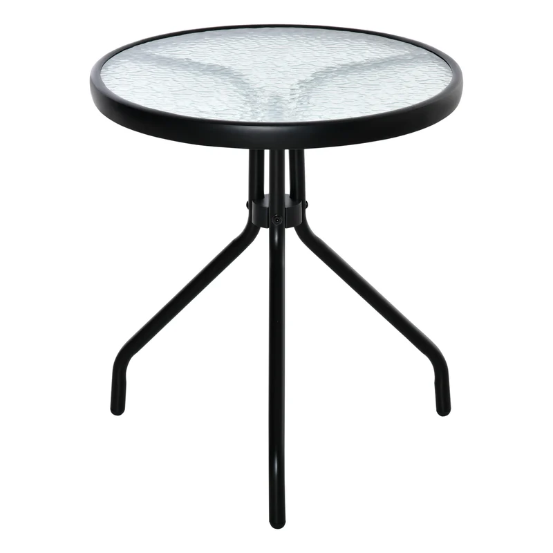 Easycomfort Tavolino da Giardino Rotondo con Ripiano in Vetro e Struttura in Metallo, Φ50x55cm, Nero