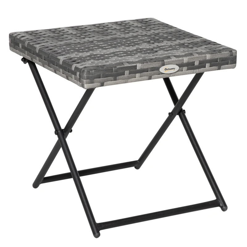 EasyComfort Tavolino da Giardino Pieghevole Salvaspazio in Rattan Sintetico e Acciaio, 40x40x40cm, Grigio