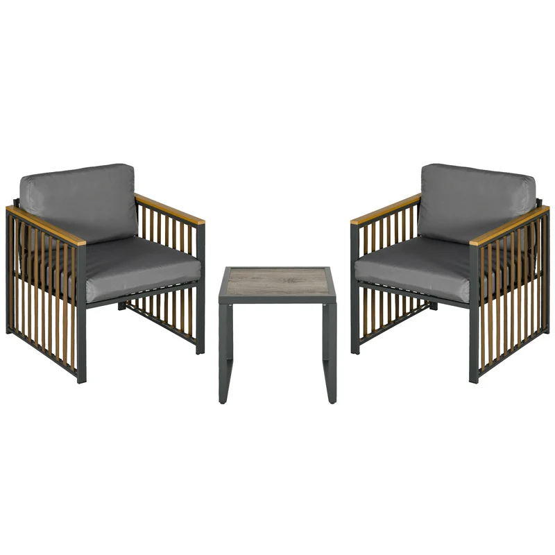 EasyComfort Set da Giardino 3 Pezzi in Rattan e Acciaio con 2 Sedie 66x68x68 cm e Tavolino da Caffè 45x45x44 cm