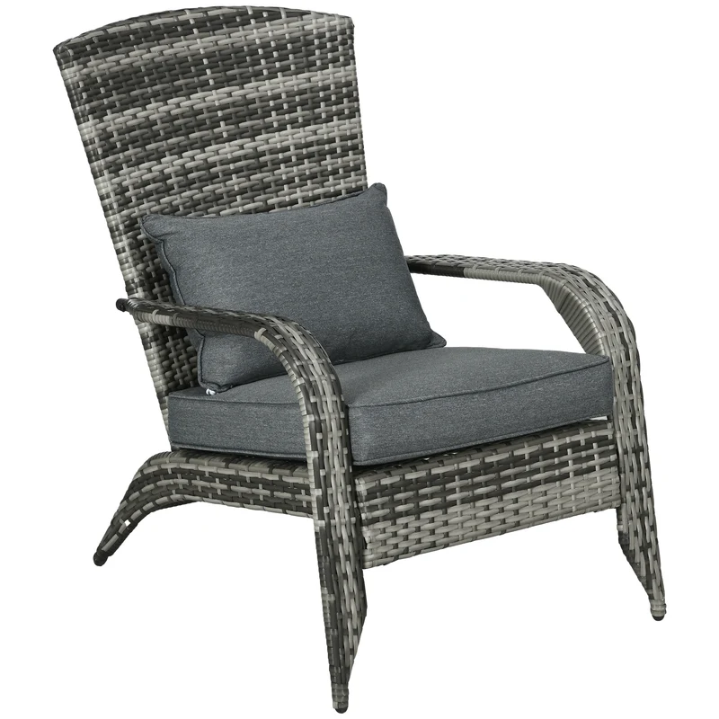 EasyComfort Sedia da Giardino Adironrack con Braccioli, in Rattan e Acciaio, 64x80x90 cm, Grigio