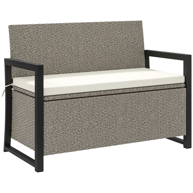 EasyComfort Panchina da Giardino 2 Posti con Cassapanca da 151.5L in Rattan con Schienale, Braccioli e Cuscino, Crema