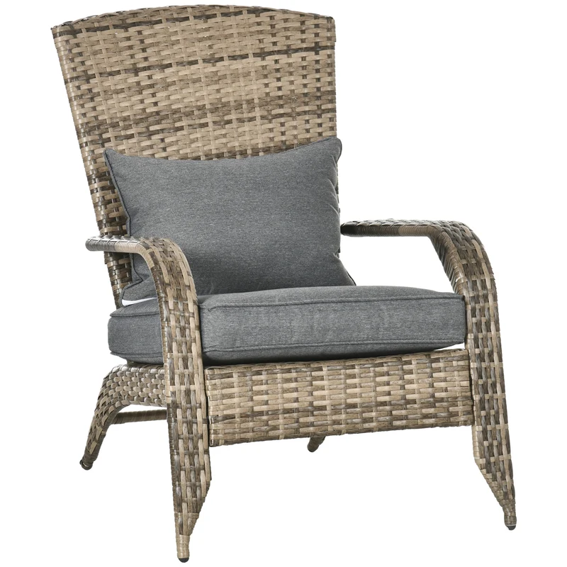 EasyComfort Sedia da Giardino Adironrack con Braccioli, in Rattan e Acciaio, 64x80x90 cm, Marrone e Grigio