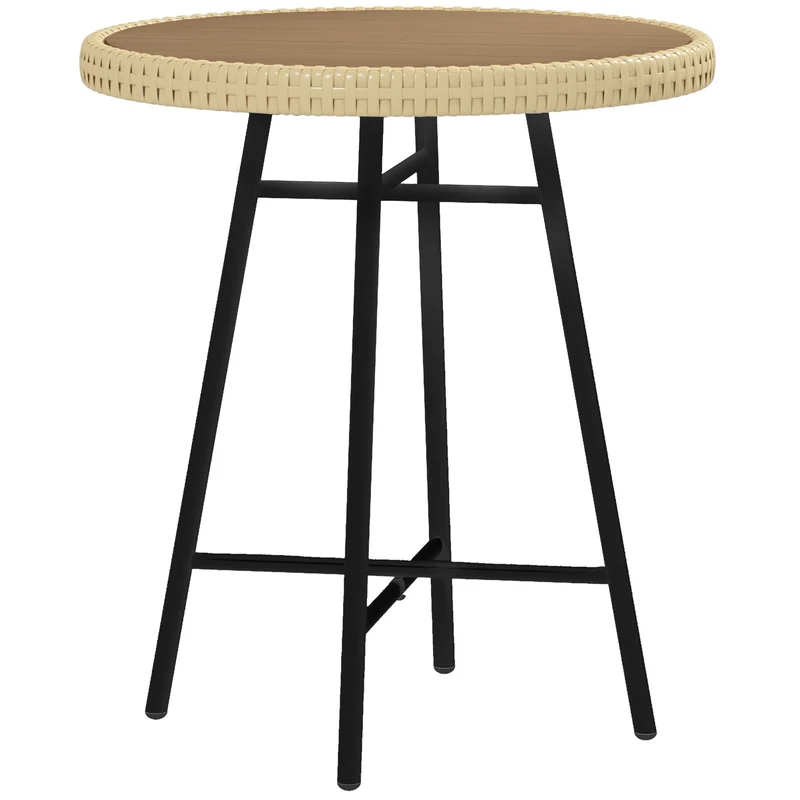 EasyComfort Tavolino da Giardino Moderno in Rattan e Acciaio, 50x50x55 cm, Nero e color Legno
