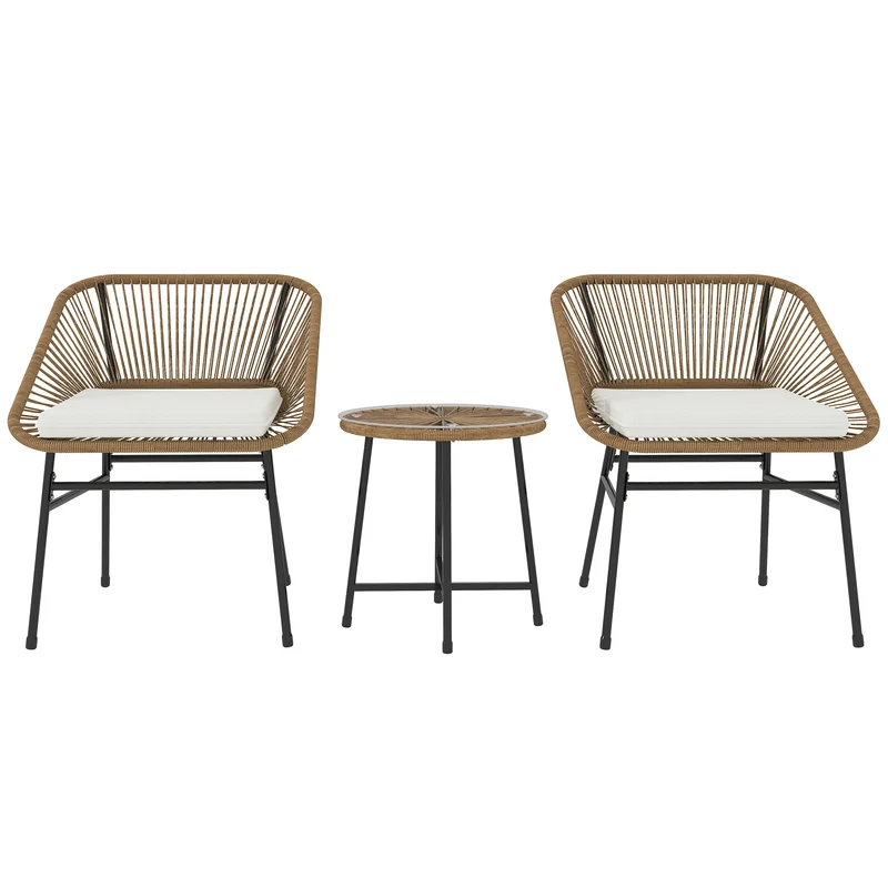 EasyComfort Set da Giardino 3 Pezzi in Rattan PE e Acciaio con 2 Sedie con Cuscini e Tavolino Rotondo, Multicolore
