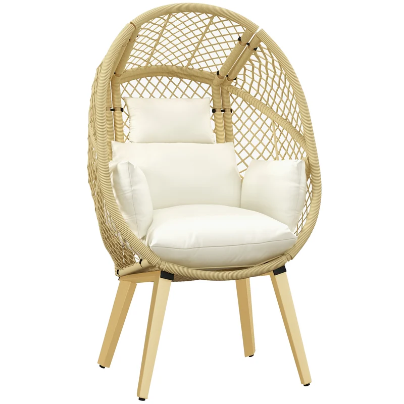 EasyComfort Sedia da Giardino a Uovo in Rattan PE e Acciaio con Seduta Imbottita e Poggiatesta, 88x85x143 cm