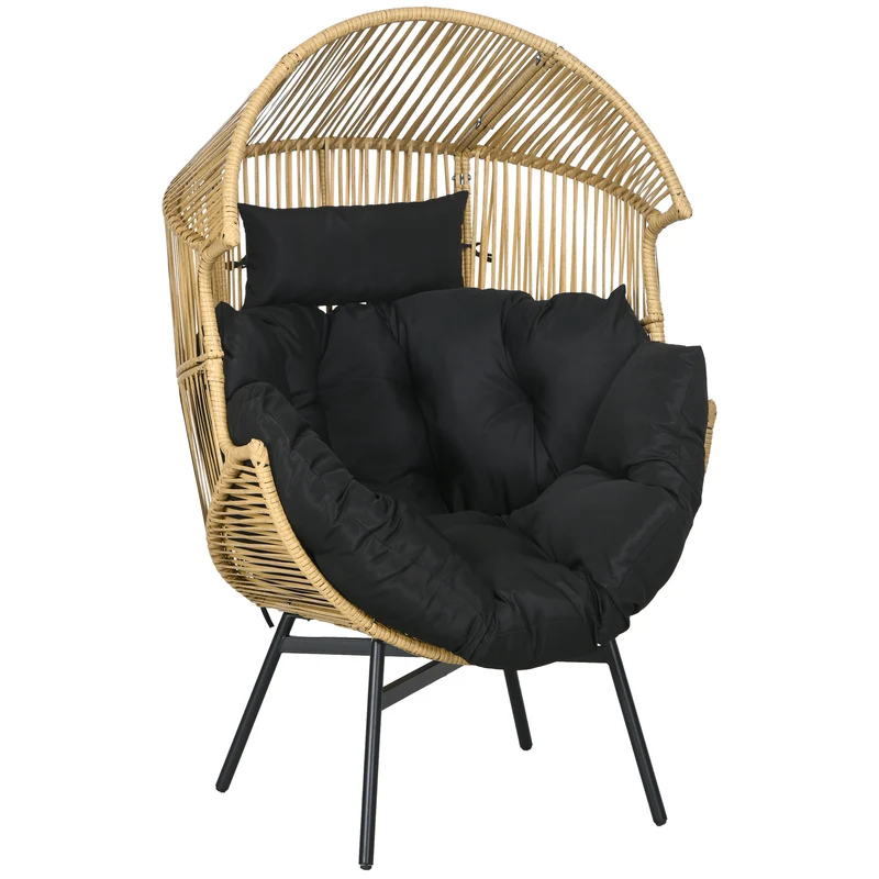 EasyComfort Poltrona da Giardino a Uovo con Poggiatesta e Cuscini per Seduta, in Rattan e Acciaio, 89x75x143 cm