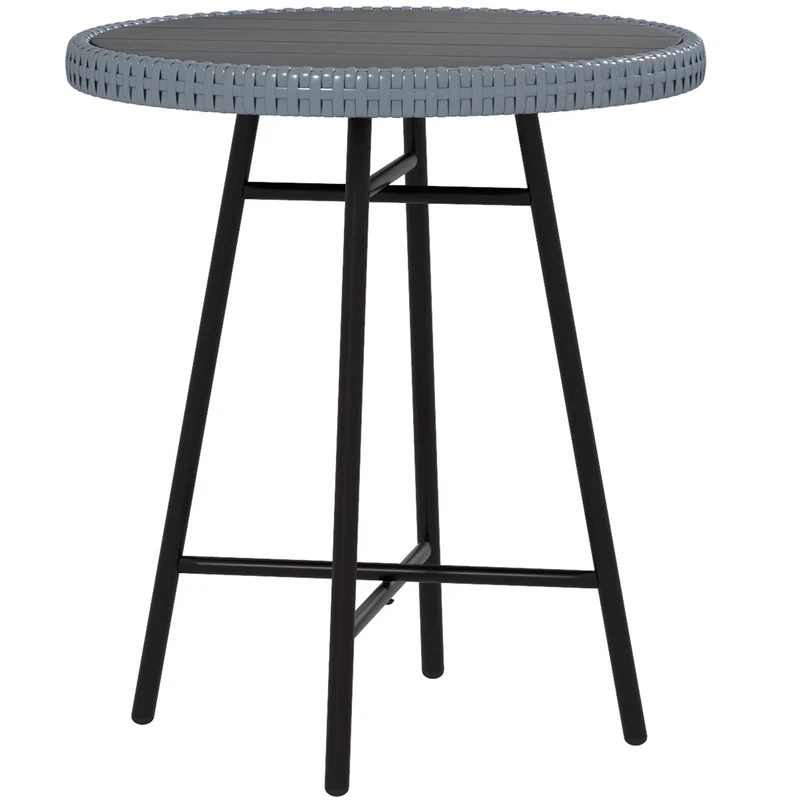 EasyComfort Tavolino da Giardino Moderno con Piano in Plastica di Legno, in Rattan e Acciaio, 50x50x55 cm, Grigio e Nero
