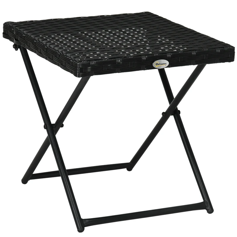 EasyComfort Tavolino da Giardino Pieghevole Salvaspazio in Rattan Sintetico e Acciaio, 40x40x40cm, Nero