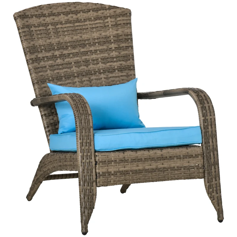 EasyComfort Sedia da Giardino Adironrack con Braccioli, in Rattan e Acciaio, 64x80x90 cm, Marrone e Blu
