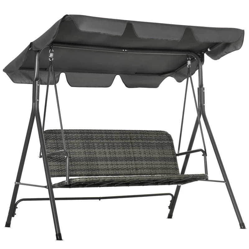 EasyComfort Dondolo da Giardino 3 Posti con Tettuccio Regolabile in Rattan PE, 167x112x153cm, Grigio Scuro