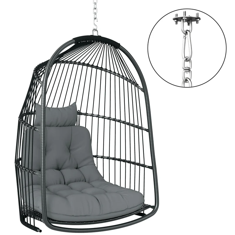 EasyComfort Sedia Sospesa a Dondolo Pieghevole da Interno ed Esterno con Cuscino e Poggiatesta, Grigio Scuro