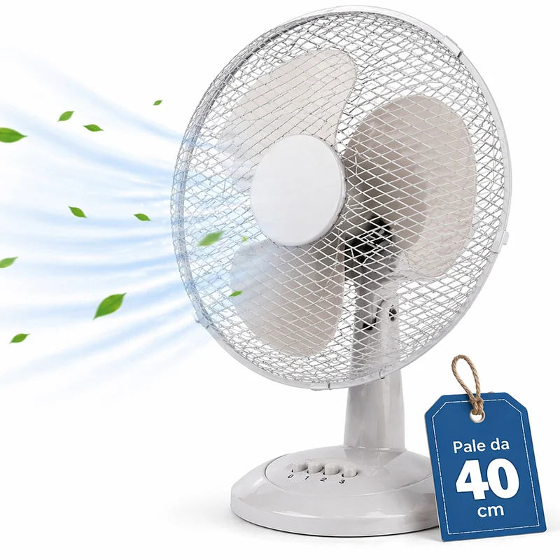 Ventilatore da Tavolo Autoportante Ø40cm Potenza 45W 3 Velocità Sabbia
