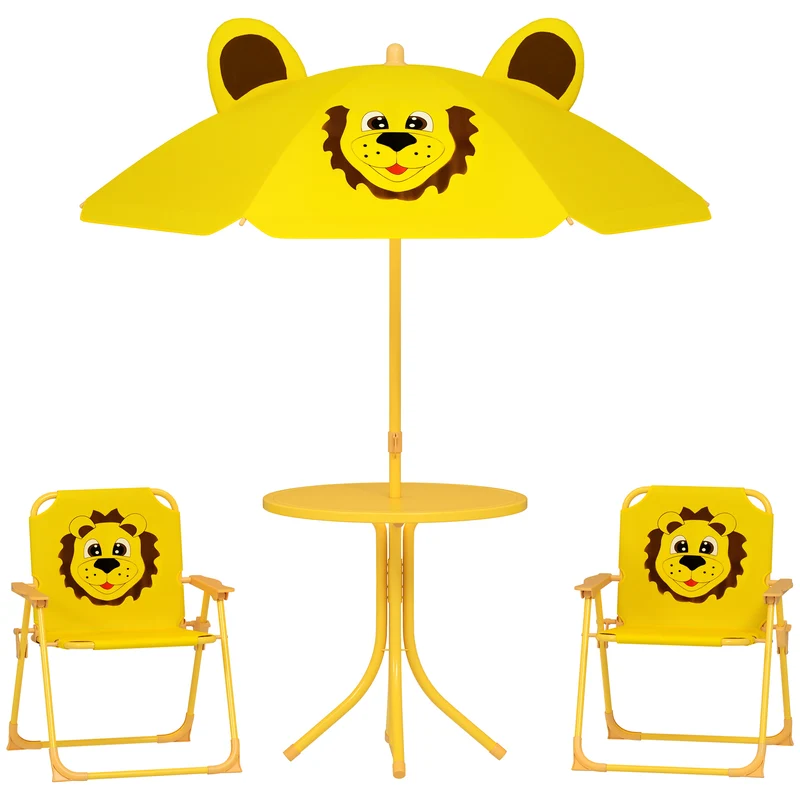 EasyComfort Set da Giardino per Bambini 2-5 Anni con Tavolino Rotondo, 2 Sedie Pieghevoli e un Ombrellone, Giallo