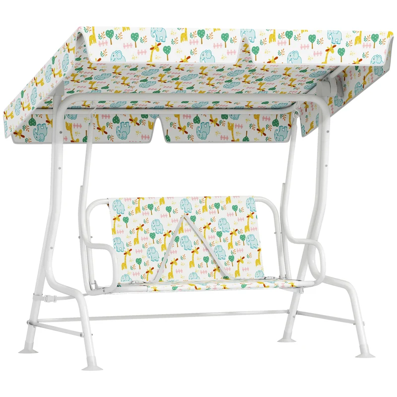 EasyComfort Dondolo per Bambini da Esterno a 2 Posti con Tettuccio Regolabile e Cinture di Sicurezza, 112x75x120 cm, Bianco