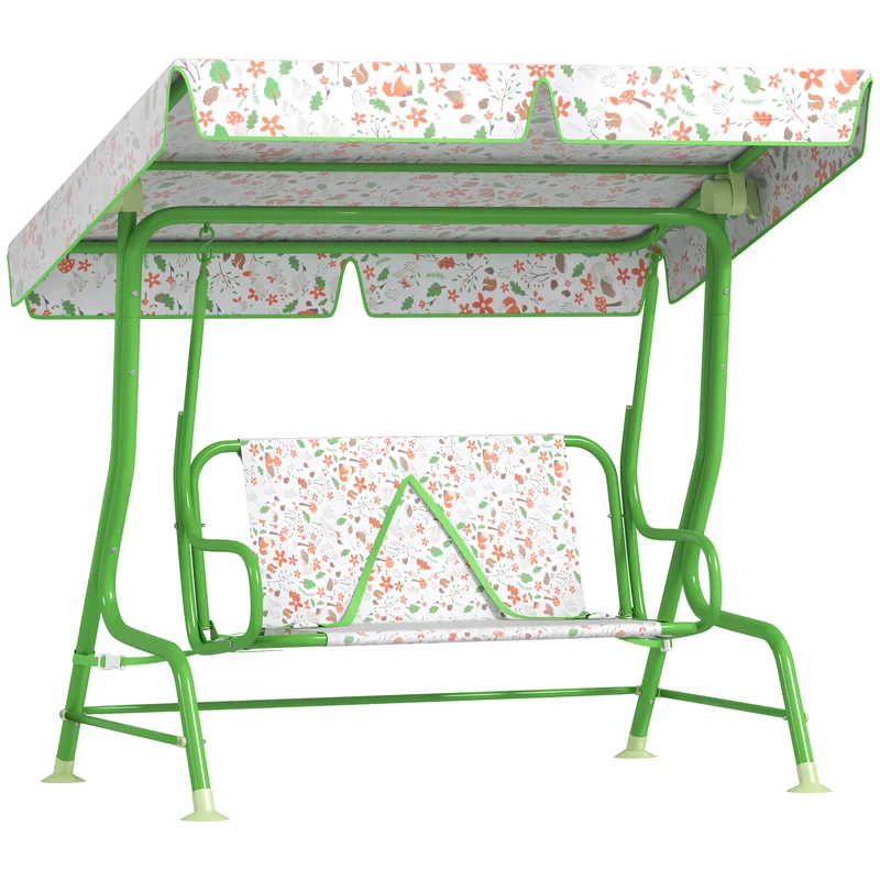 EasyComfort Dondolo per Bambini da Esterno a 2 Posti con Tettuccio Regolabile e Cinture di Sicurezza, 112x75x120 cm, Verde