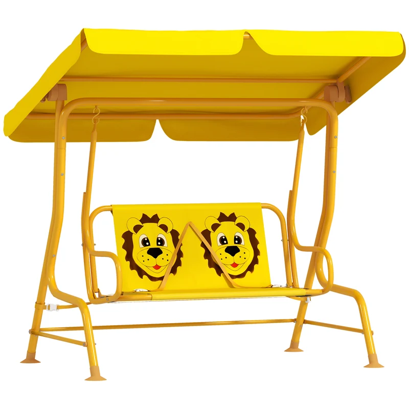 EasyComfort Dondolo per Bambini da Esterno a 2 Posti con Tettuccio Regolabile e Cinture di Sicurezza, 112x75x120 cm, Giallo