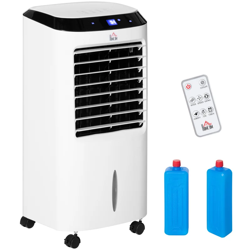 Climatizzatore Raffrescantore d'Aria Portatile 60W Ventilatore Ionizzatore 4 in 1 con Telecomando Silenzioso Oscillante Serbatoio 10L Bianco e Nero