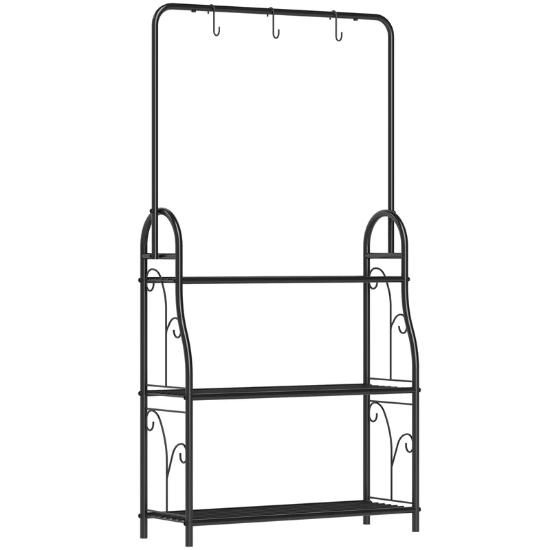 Portapiante Scaffale 75x25x137 cm a 3 Livelli con Barra Appendi Vasi in Metallo Nero