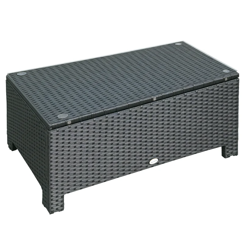 EasyComfort Ousunny Tavolino da Esterni in Rattan PE con Piano in Vetro Temperato, 85x50x39cm, Nero