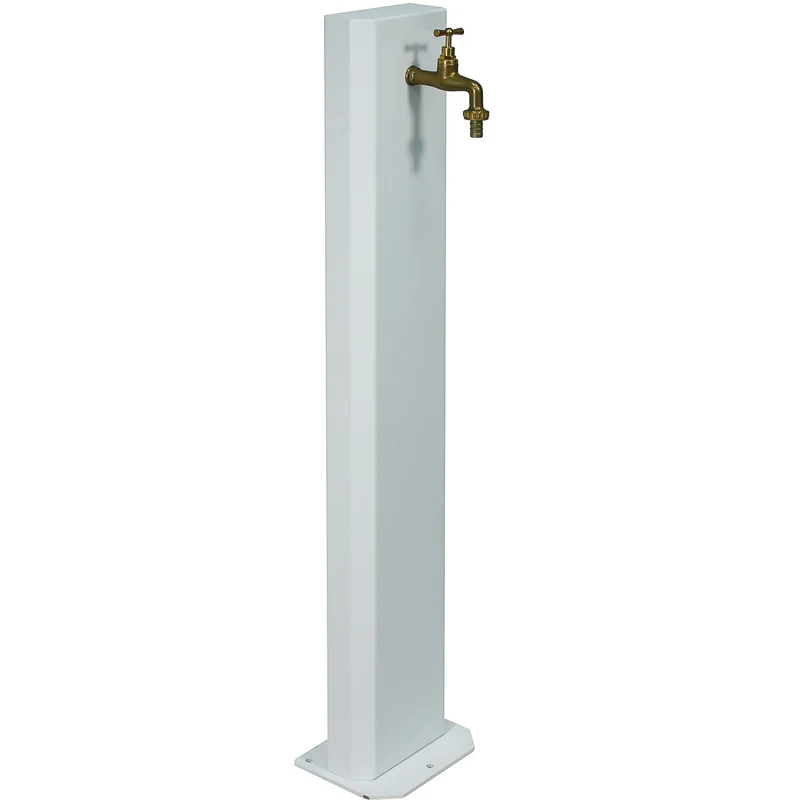 Fontanella da Giardino con Rubinetto in Ottone 20x10x100 cm in Acciaio Bianco