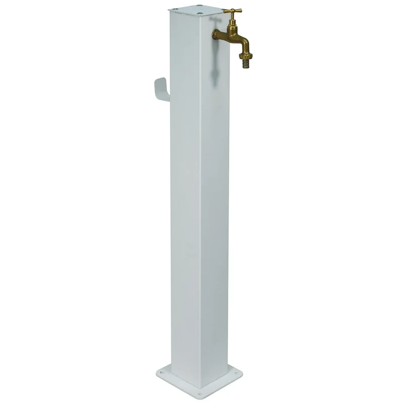 Fontana da Giardino Design a Colonna Quadrata 20x20x97 cm con Rubinetto in Ottone Struttura in Acciaio Bianco