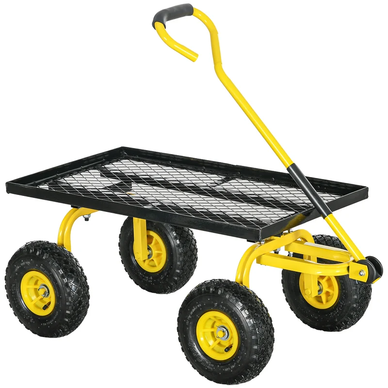 Carrello da Giardino 94x48.5x100 cm con Capacità 150 kg e Maniglia Rivestita in Acciaio Giallo e Nero