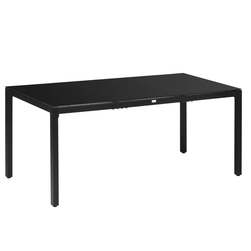 Easycomfort Tavolo da Giardino Rettangolare per 8 Persone in Alluminio e Vetro, 180x80x72cm, Nero