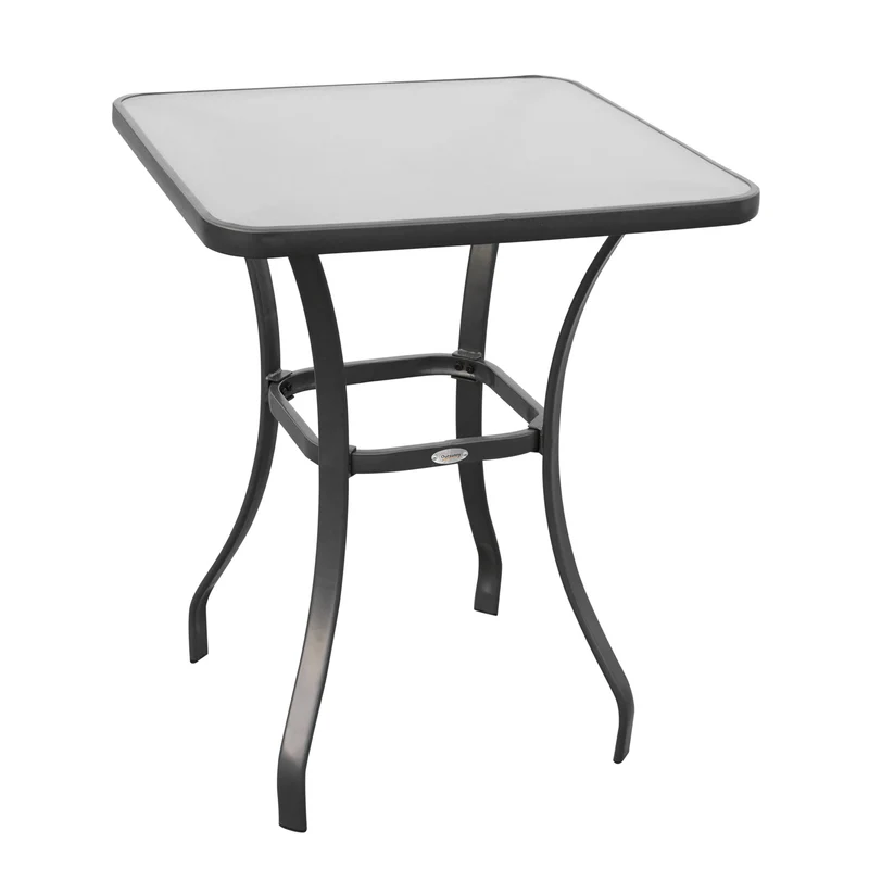 Easycomfort Tavolino Moderno Piano in Vetro Temperato, Tavolo da Giardino Esterno Metallo 68.5x68.5x84cm Grigio