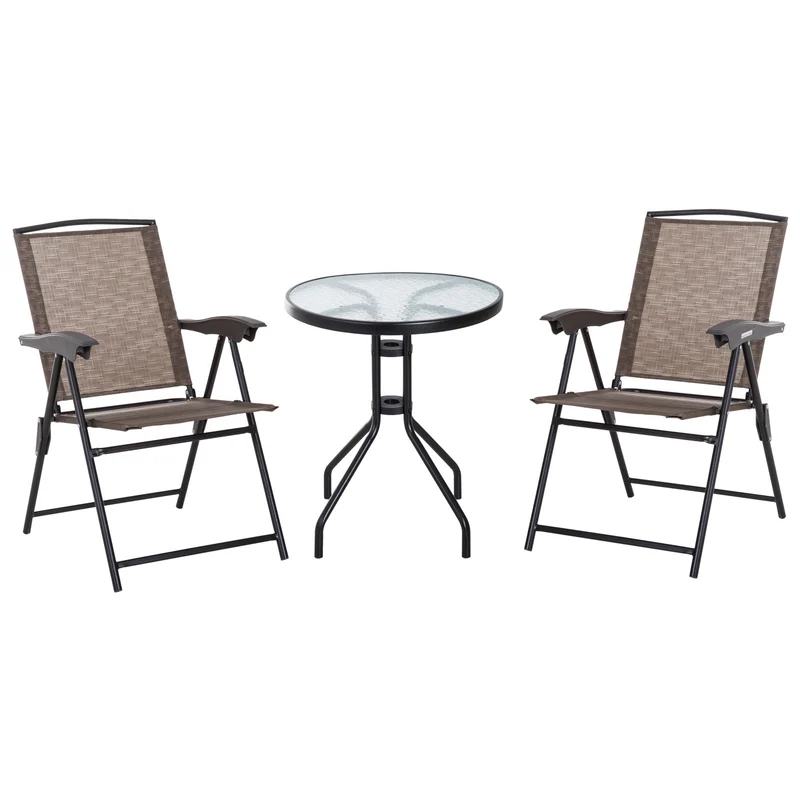 Easycomfort Tavolino con 2 Sedie Set Mobili 3pz Pieghevole Regolabile Esterno Textilene Marrone