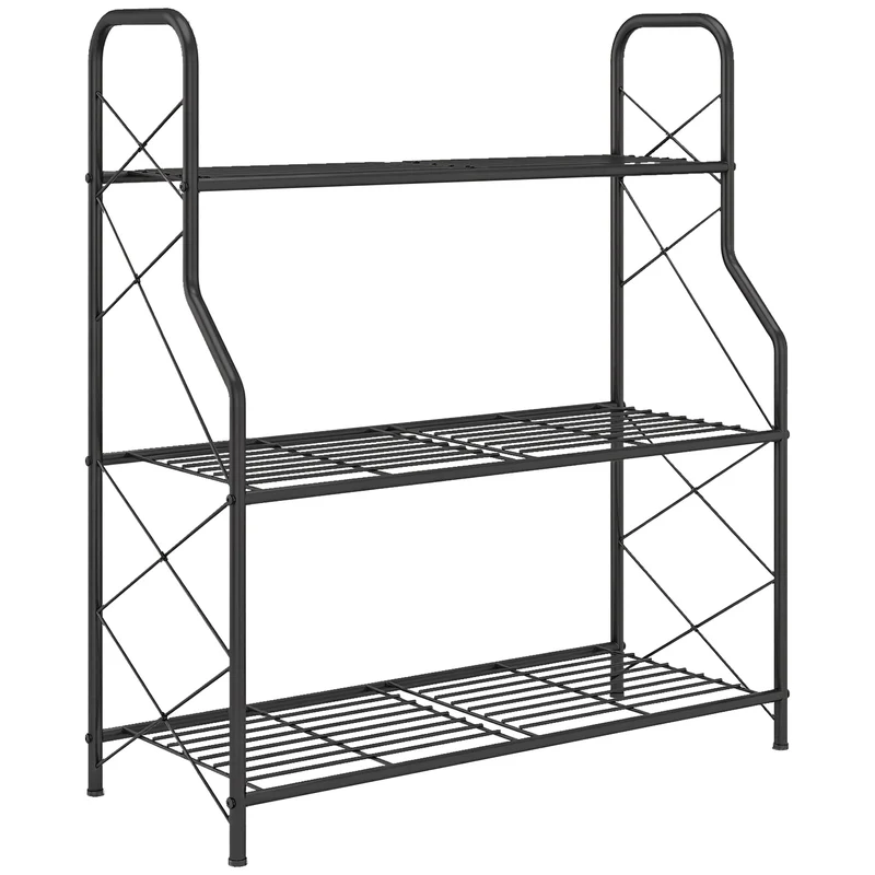Portapiante a 3 Livelli 69x28,5x78 cm per Interni ed Esterni in Metallo Nero
