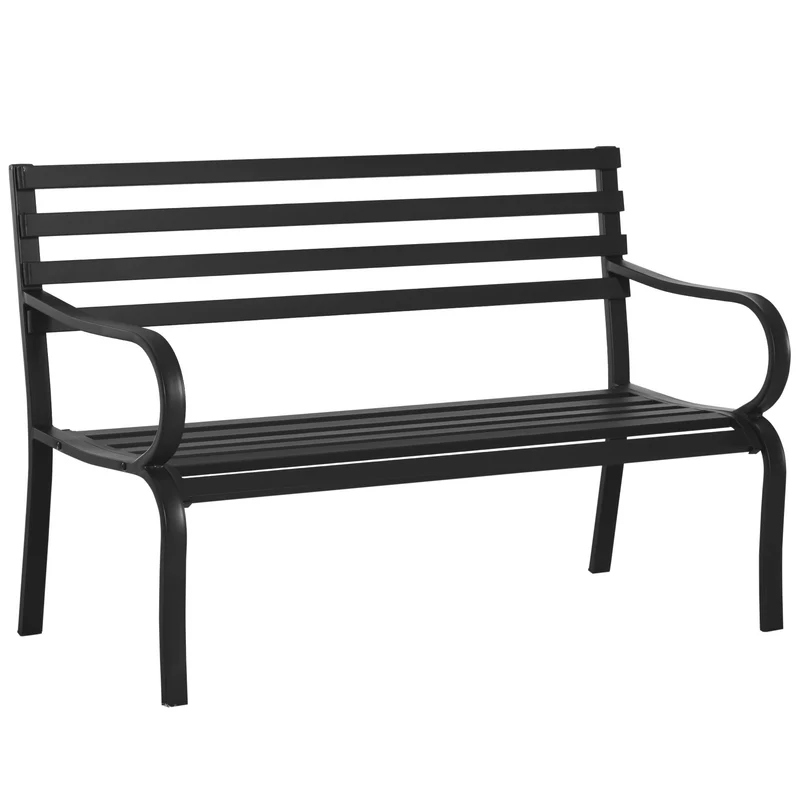 Easycomfort Panchina da Esterno in Metallo Impermeabile Nero, Panca da Giardino a due Posti, 127 x 62 x 82cm - Max 240kg