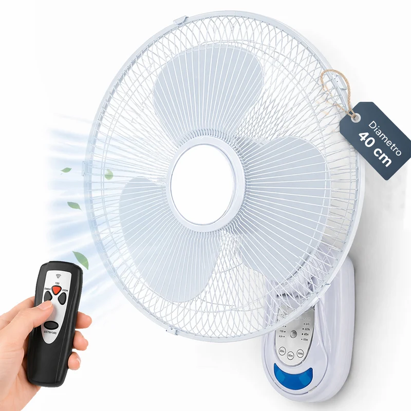 Ventilatore da Parete Ø40 cm con Telecomando Installazione Muro Silenzioso Bianco