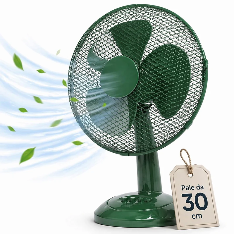 Ventilatore da Tavolo Ø30 cm Potenza 35W 3 Velocità Silenzioso Verde