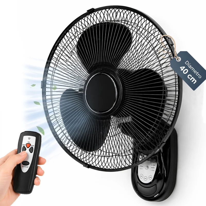 Ventilatore da Parete Ø40 cm con Telecomando Installazione a Muro Silenzioso Nero