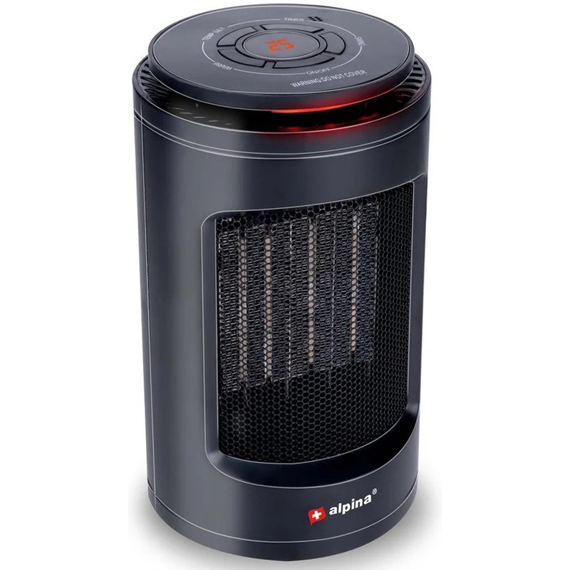 Termoventilatore Elettrico Portatile Compatto Aria Calda e Fredda con Timer 1200W Elemento in PTC Ceramico Nero