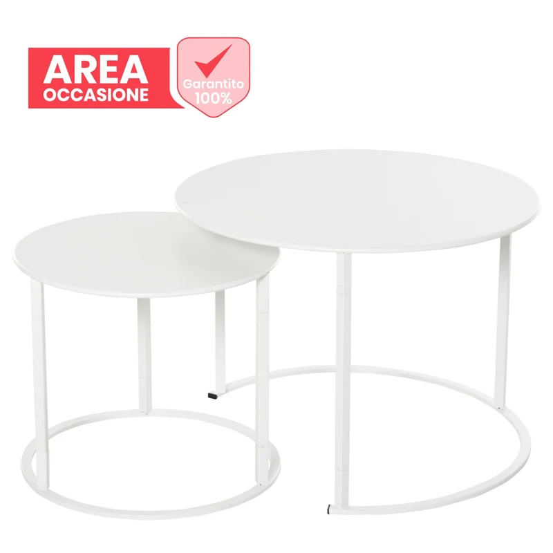AREA OCCASIONI EasyComfort Set 2 Tavolini da Salotto e Giardino Salvaspazio Sovrapponibili, Tavolini da Caffè in Ferro, Bianco